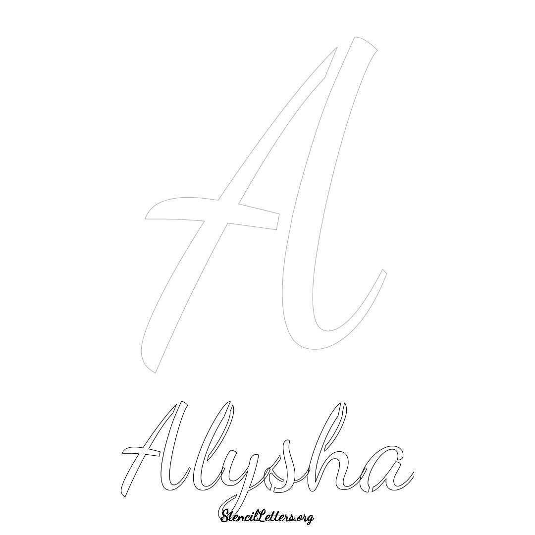 Alysha printable name initial stencil in Cursive Script Lettering