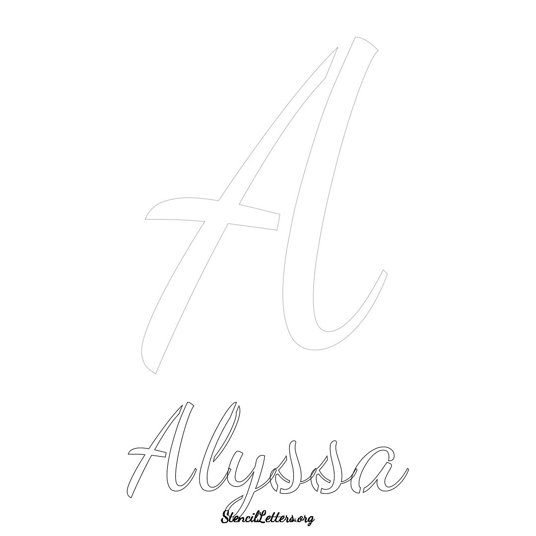 Alyssa printable name initial stencil in Cursive Script Lettering