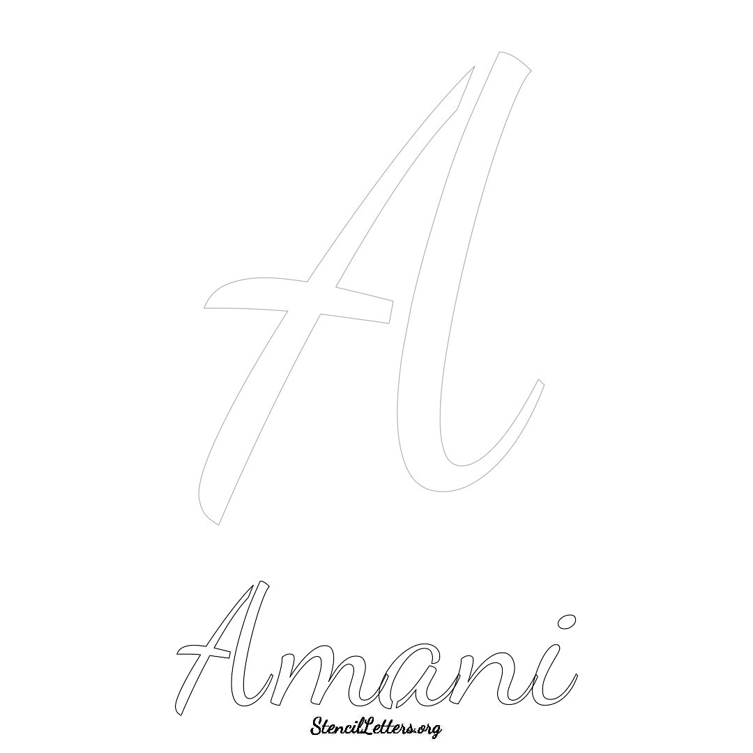 Amani printable name initial stencil in Cursive Script Lettering