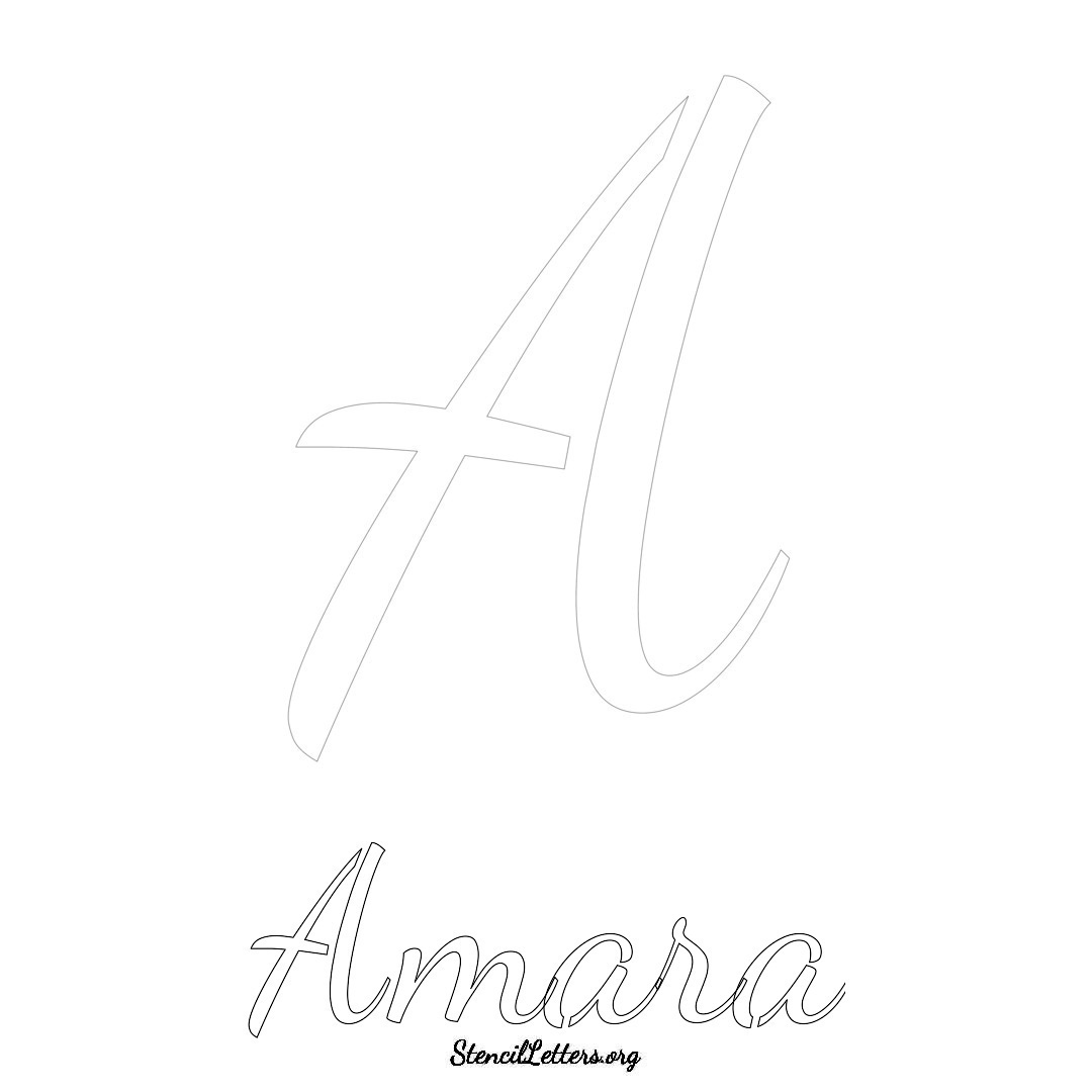 Amara printable name initial stencil in Cursive Script Lettering