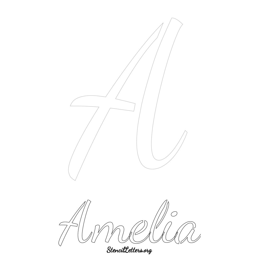 Amelia printable name initial stencil in Cursive Script Lettering