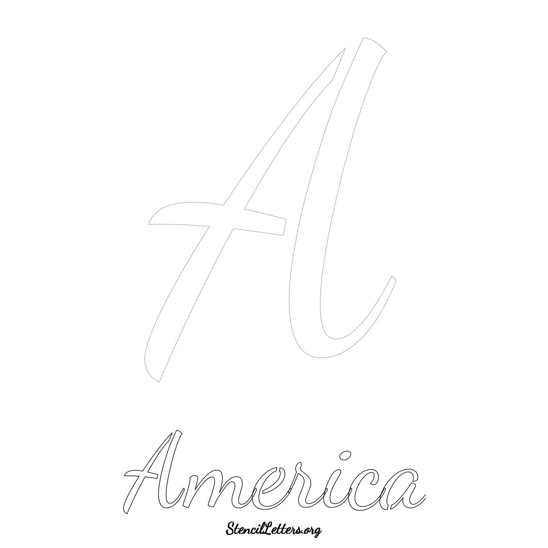 America printable name initial stencil in Cursive Script Lettering