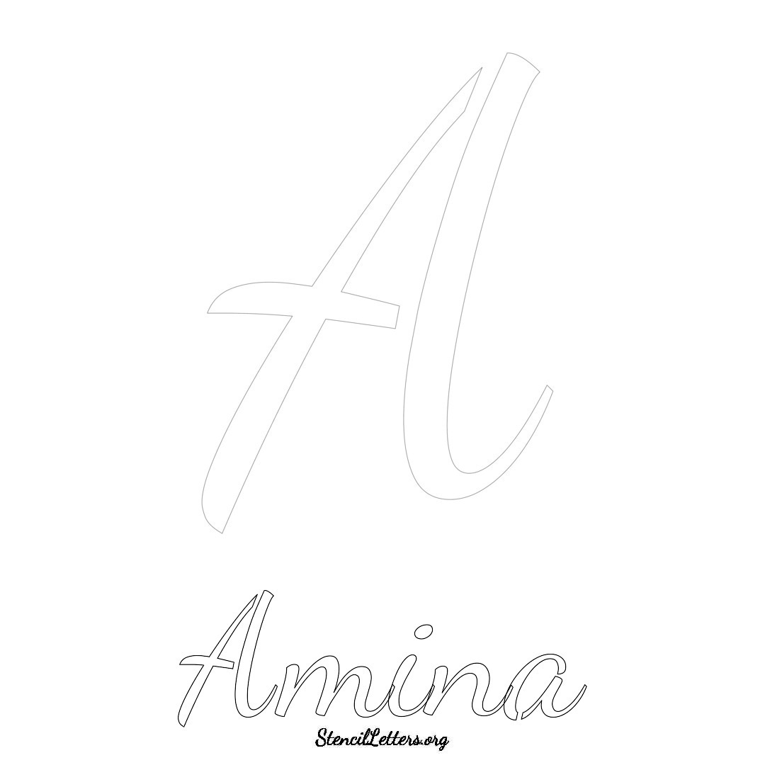 Amina printable name initial stencil in Cursive Script Lettering