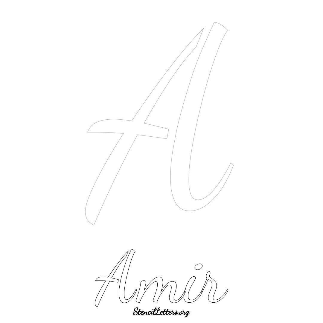 Amir printable name initial stencil in Cursive Script Lettering