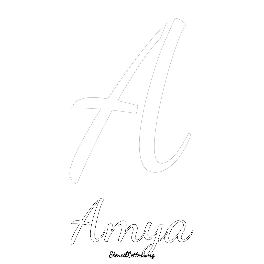 Amya printable name initial stencil in Cursive Script Lettering