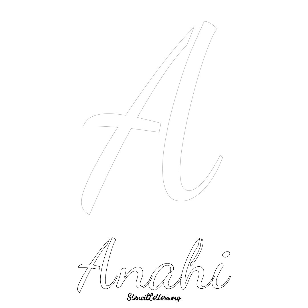 Anahi printable name initial stencil in Cursive Script Lettering