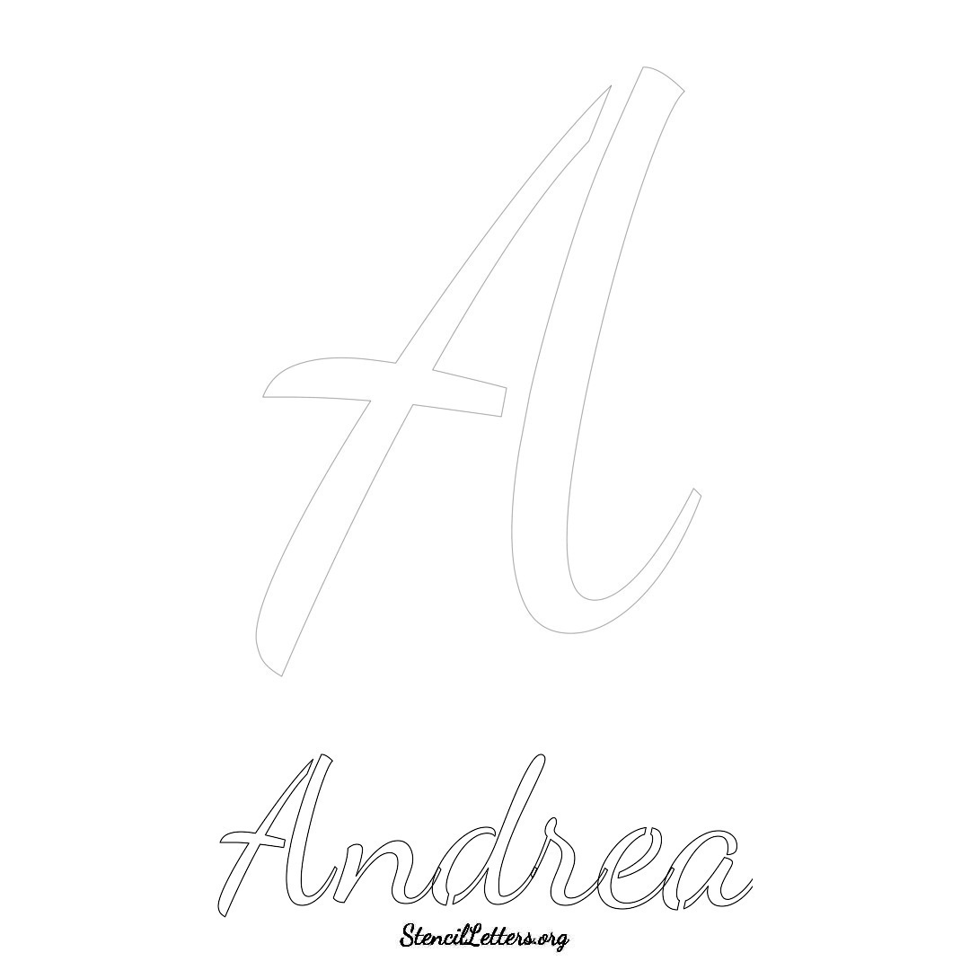Andrea printable name initial stencil in Cursive Script Lettering