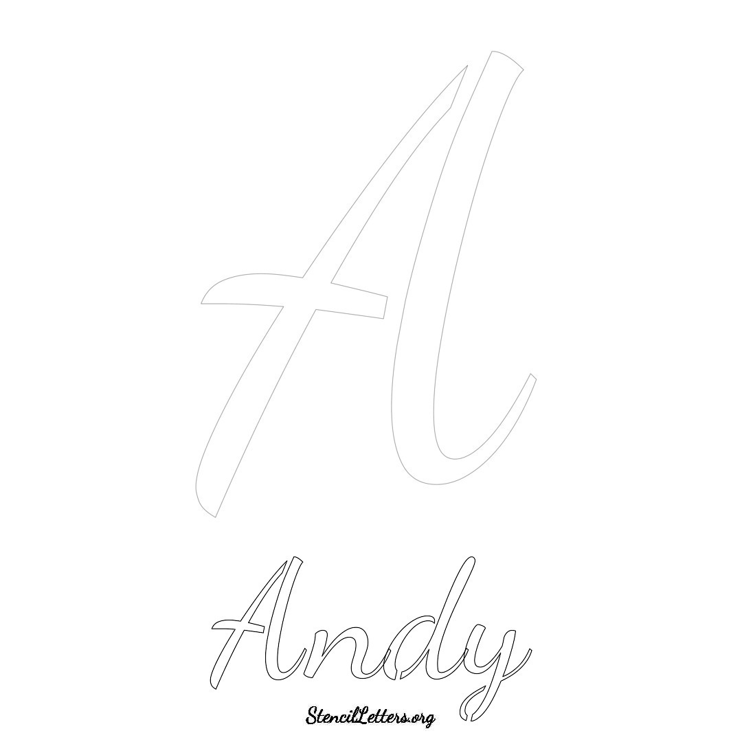 Andy printable name initial stencil in Cursive Script Lettering