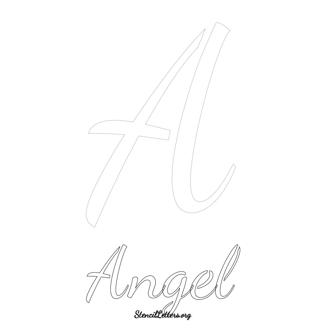 Angel printable name initial stencil in Cursive Script Lettering