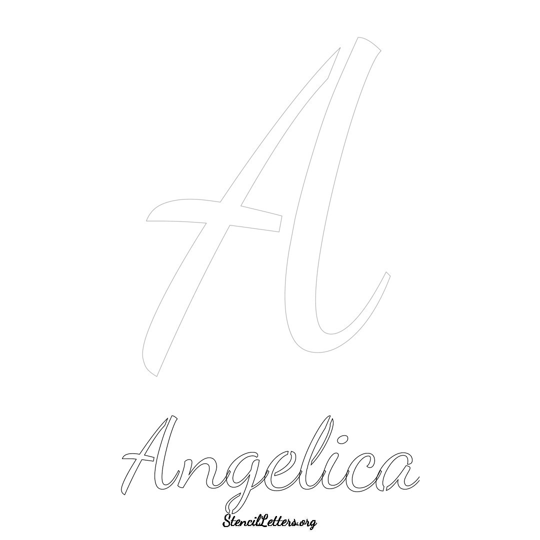 Angelica printable name initial stencil in Cursive Script Lettering