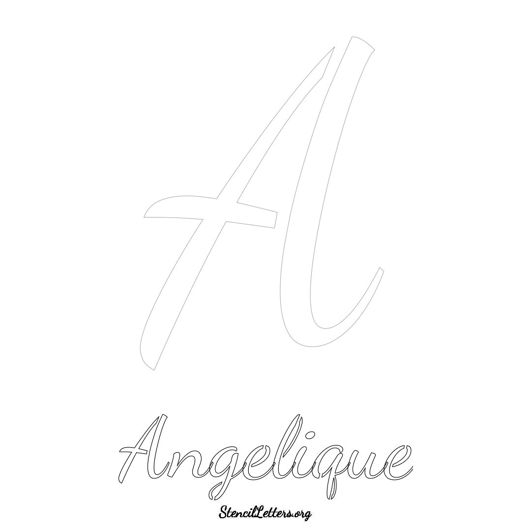 Angelique printable name initial stencil in Cursive Script Lettering