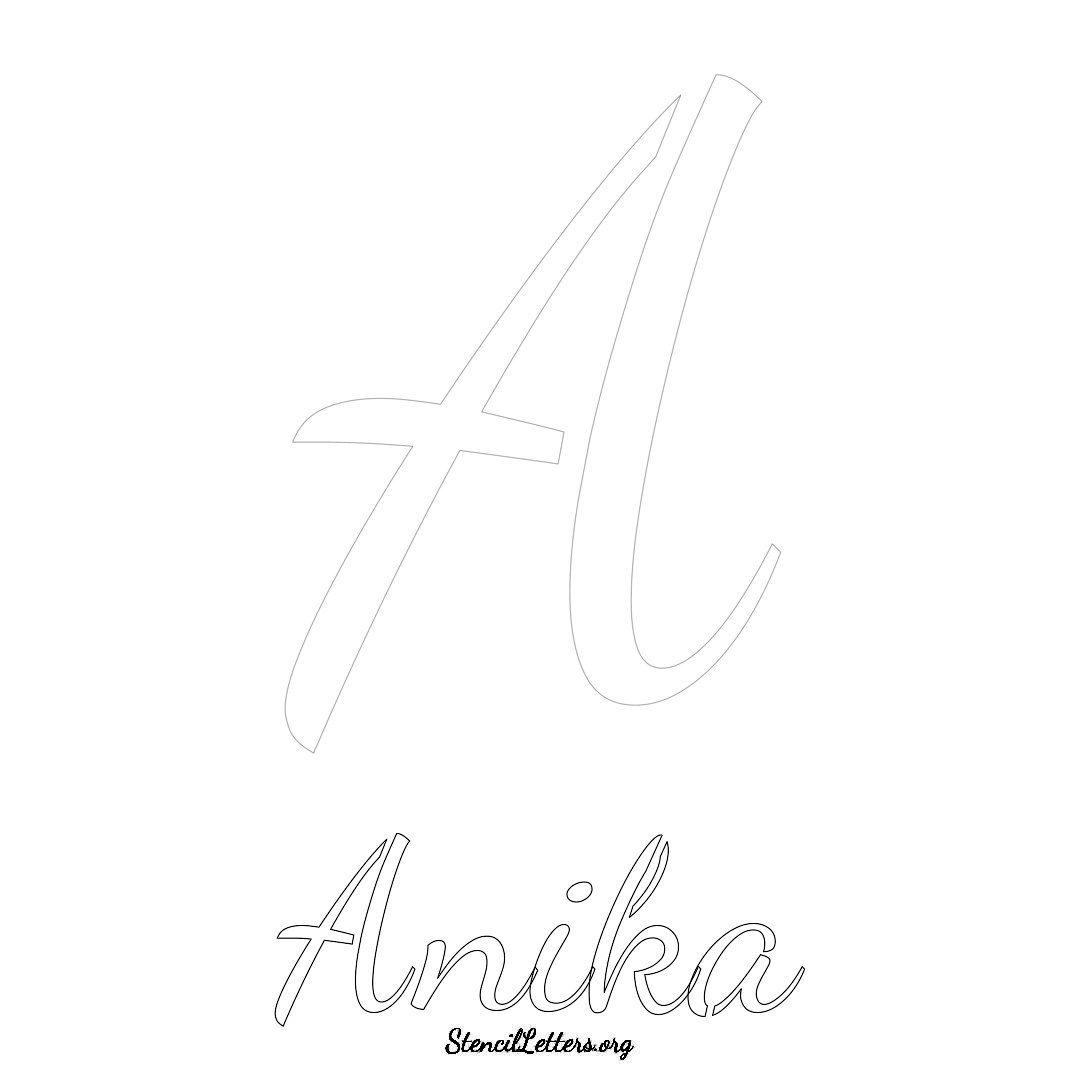 Anika printable name initial stencil in Cursive Script Lettering