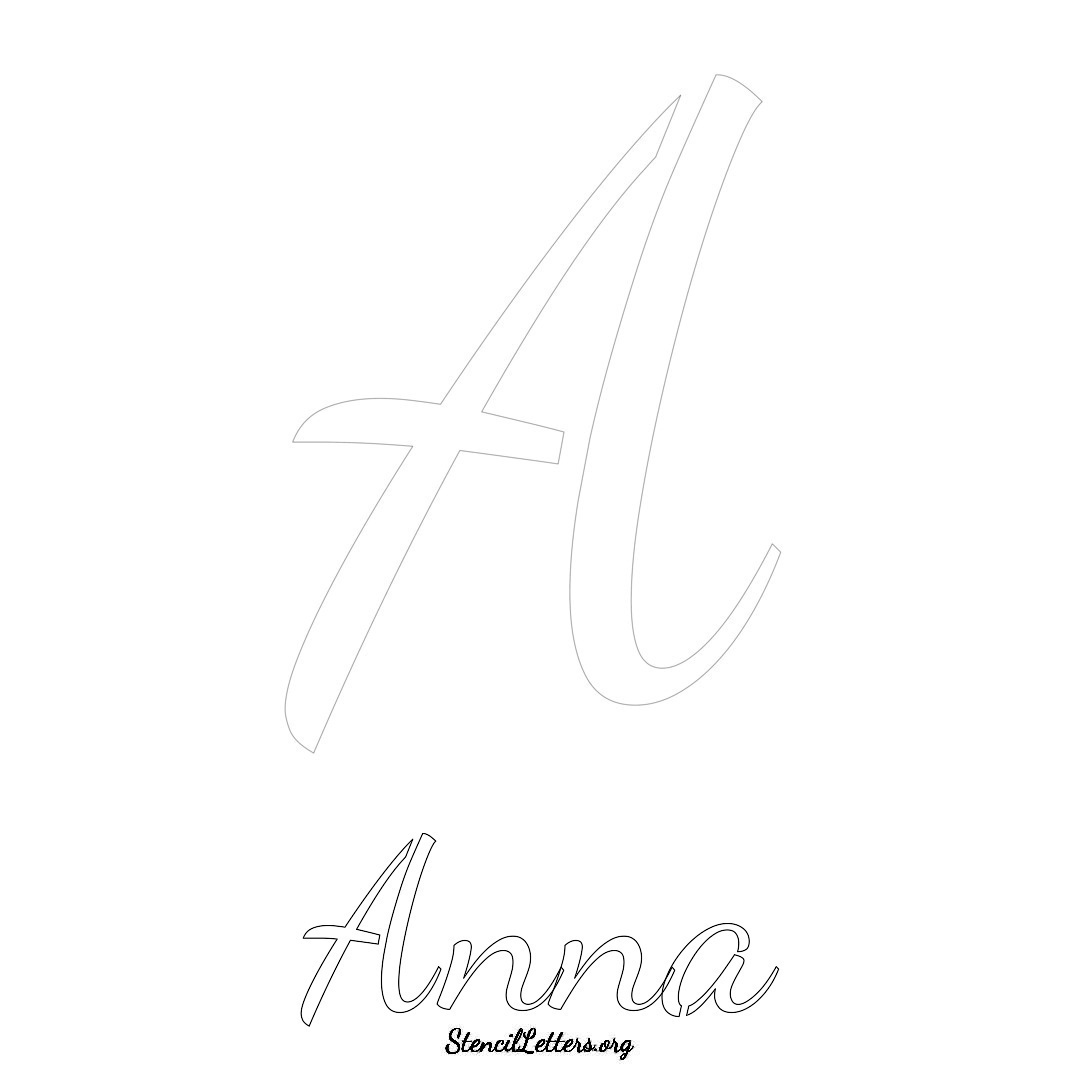 Anna printable name initial stencil in Cursive Script Lettering