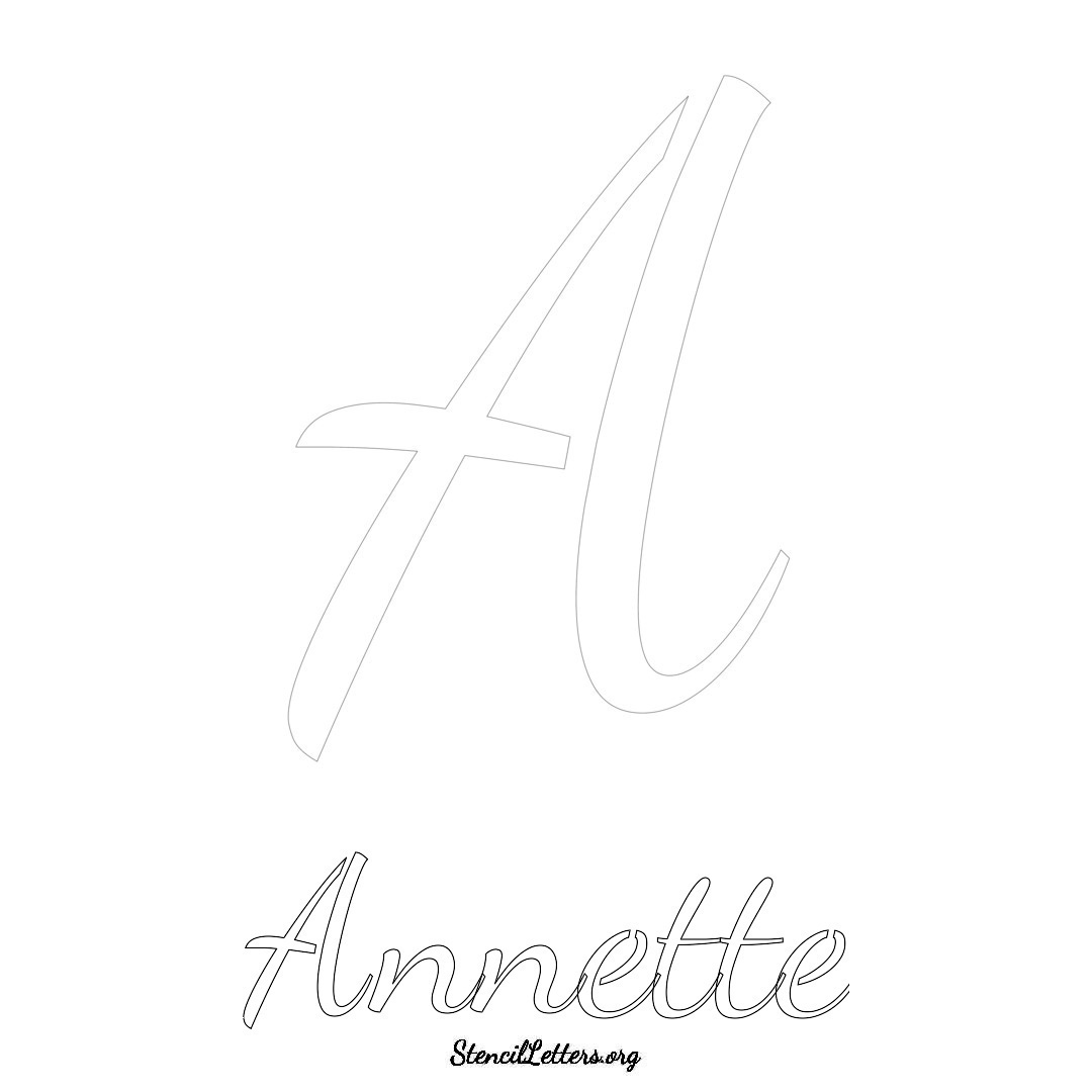 Annette printable name initial stencil in Cursive Script Lettering