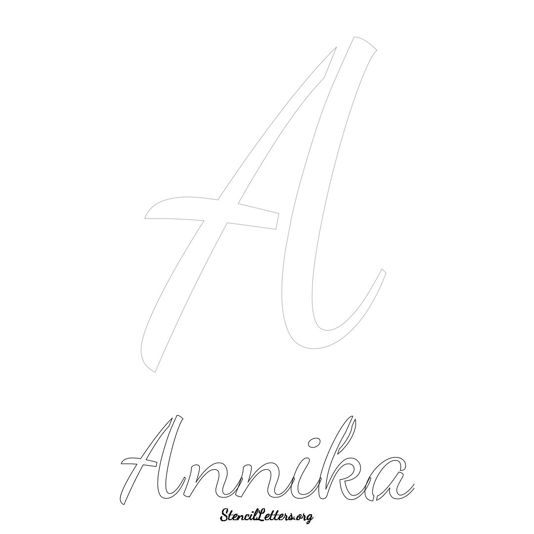 Annika printable name initial stencil in Cursive Script Lettering