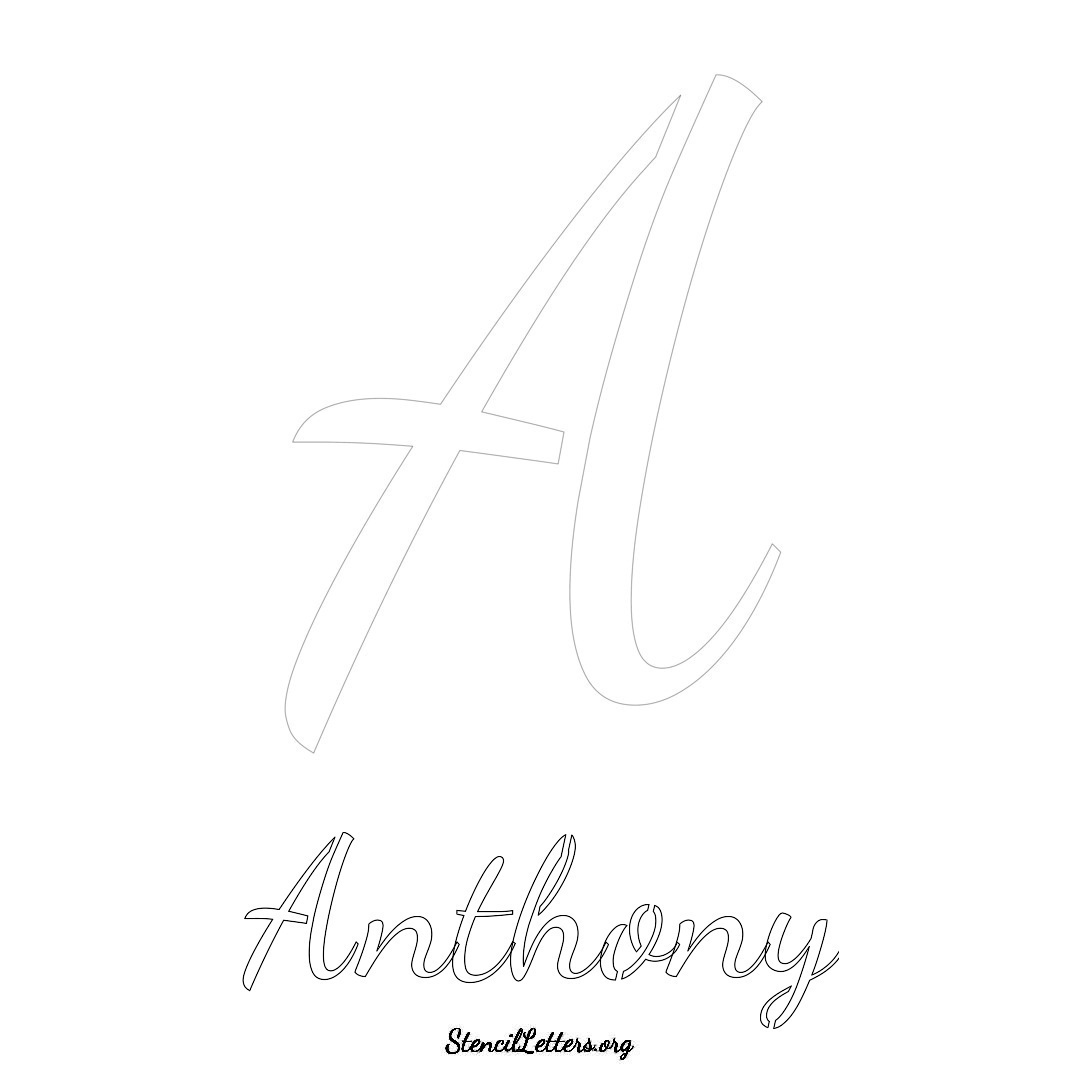 Anthony printable name initial stencil in Cursive Script Lettering
