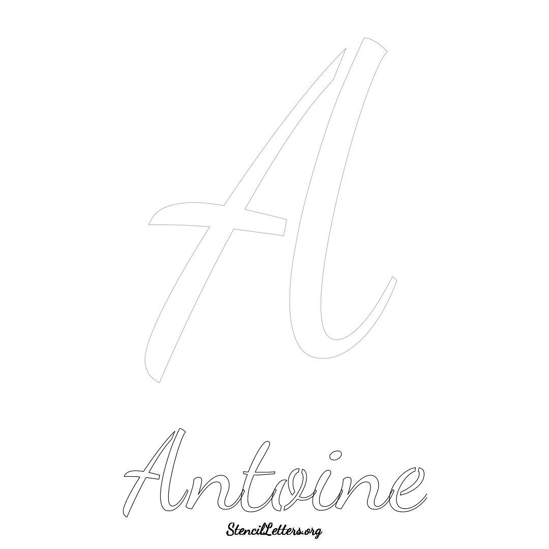 Antoine printable name initial stencil in Cursive Script Lettering