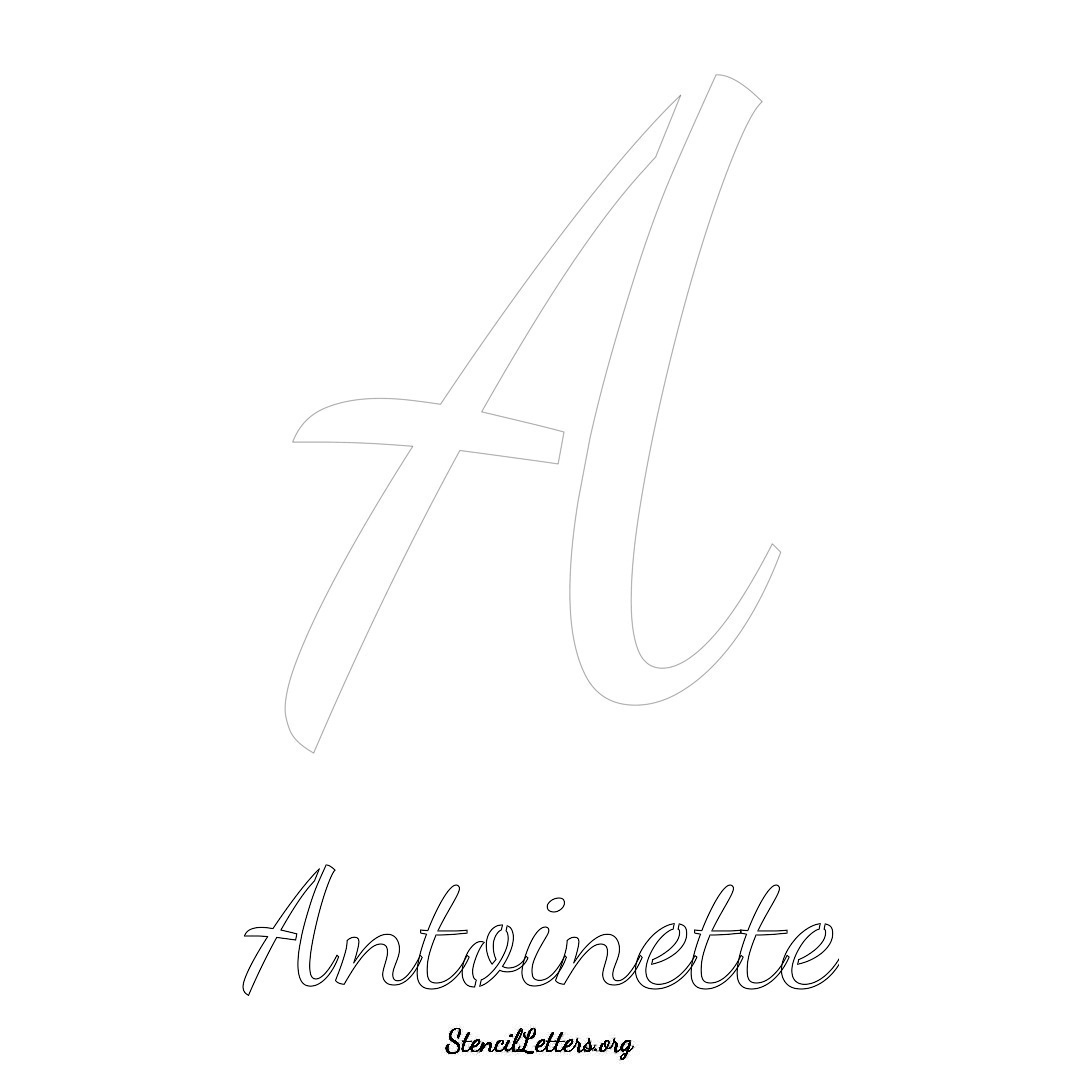 Antoinette printable name initial stencil in Cursive Script Lettering