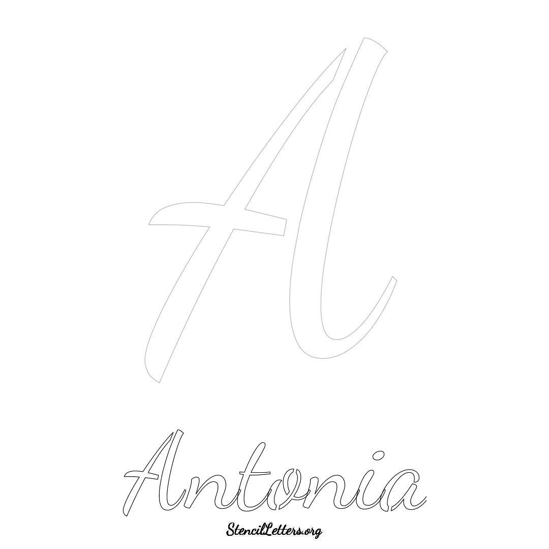 Antonia printable name initial stencil in Cursive Script Lettering