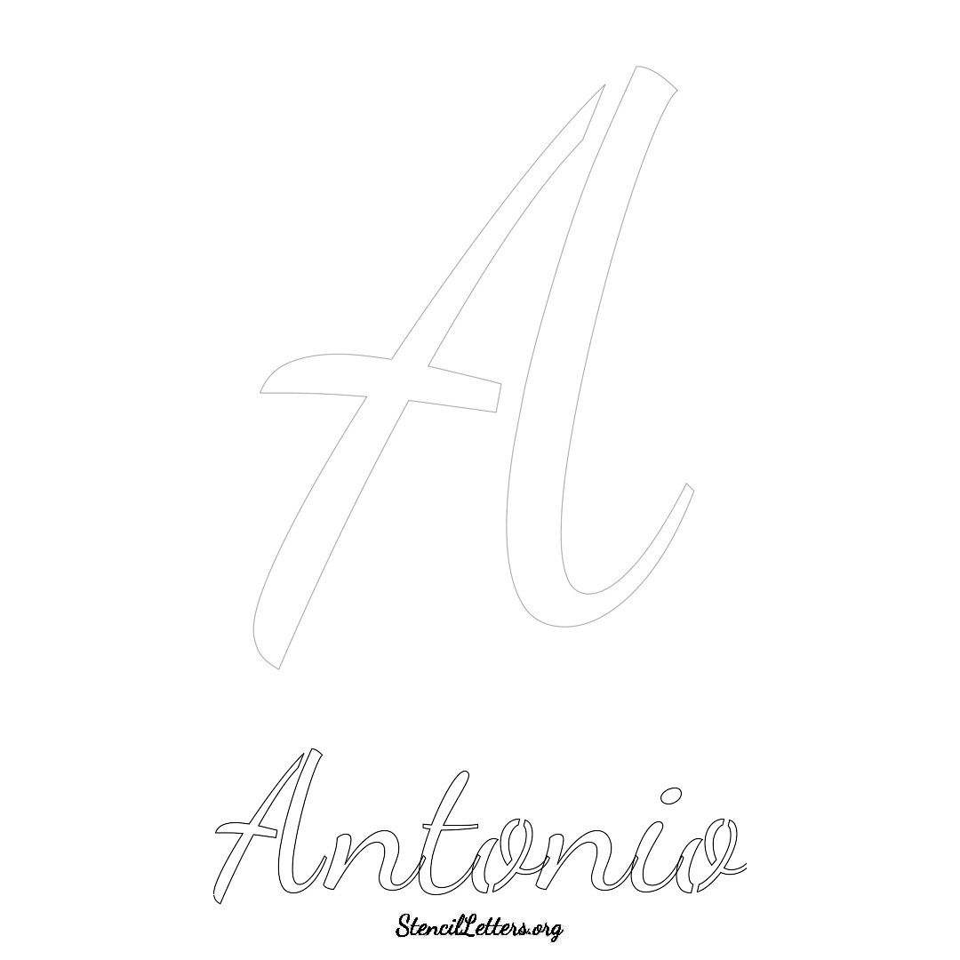 Antonio printable name initial stencil in Cursive Script Lettering