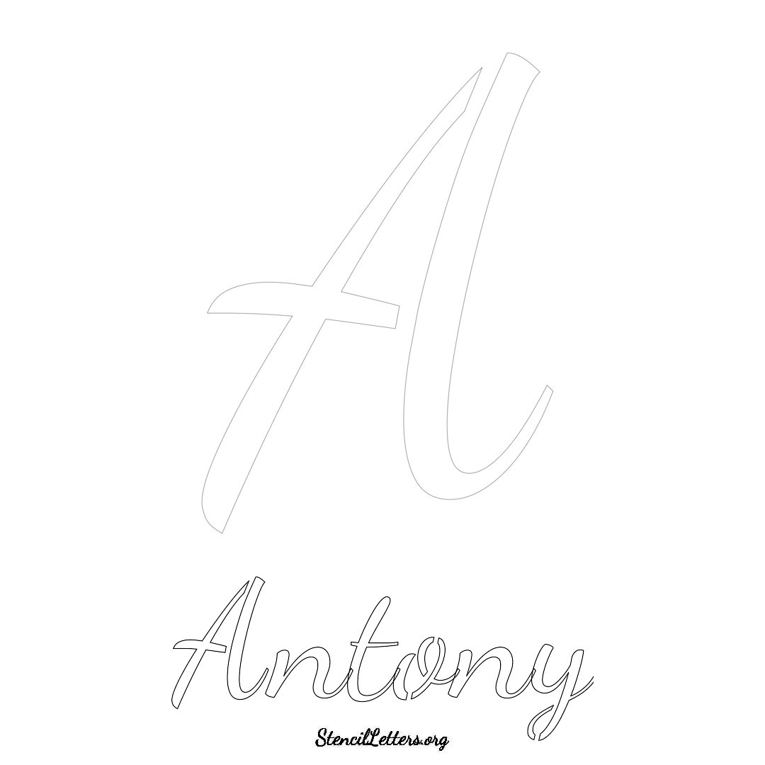 Antony printable name initial stencil in Cursive Script Lettering