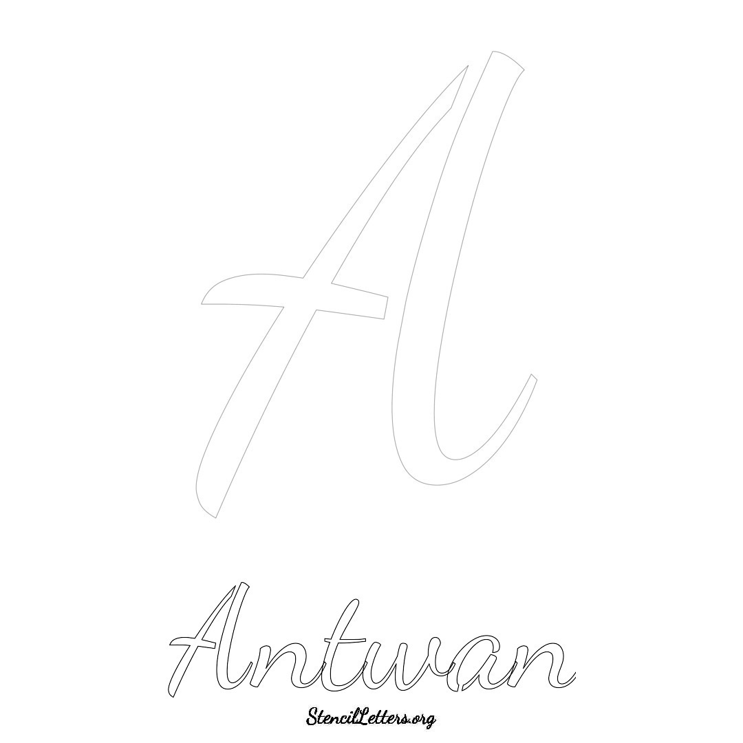 Antwan printable name initial stencil in Cursive Script Lettering