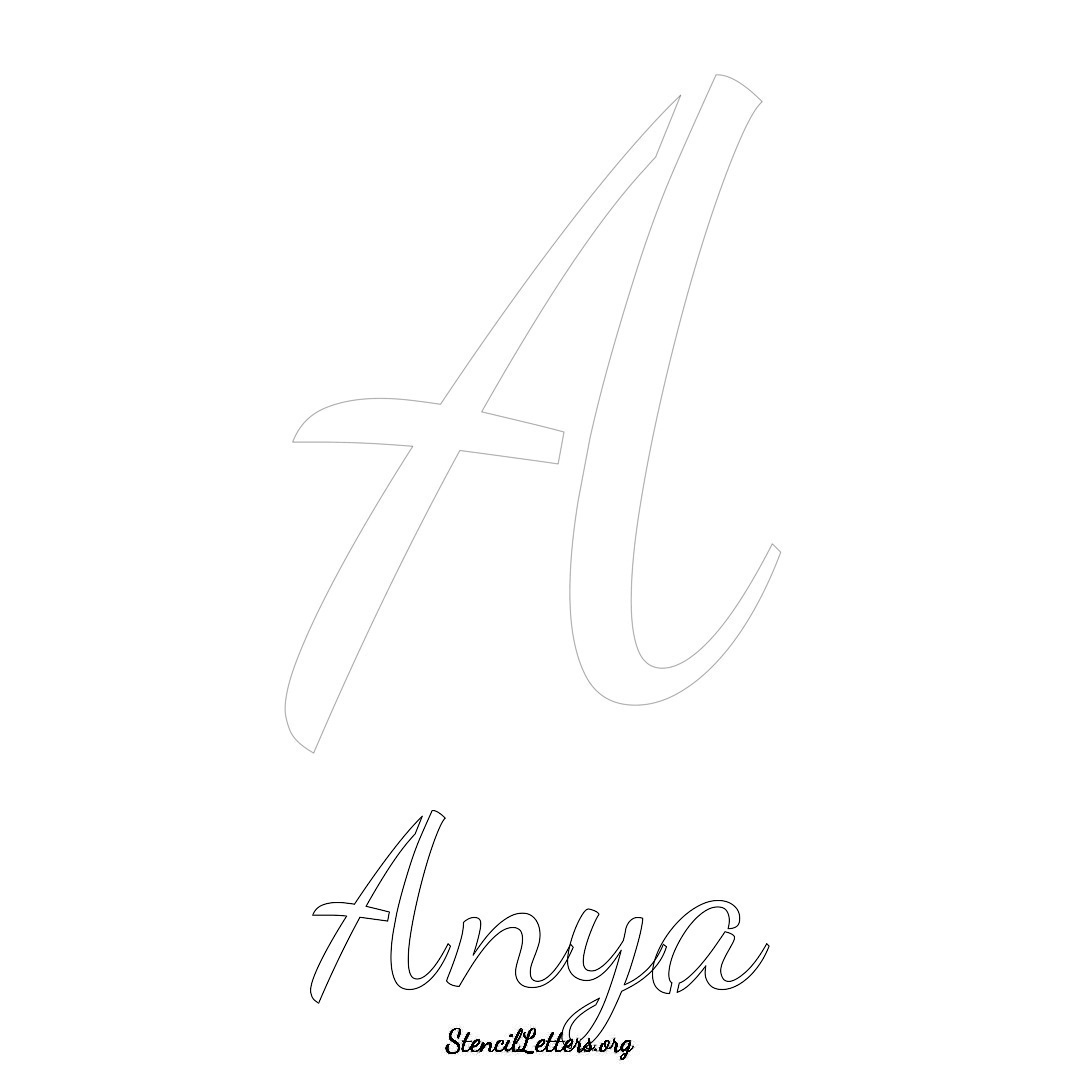 Anya printable name initial stencil in Cursive Script Lettering