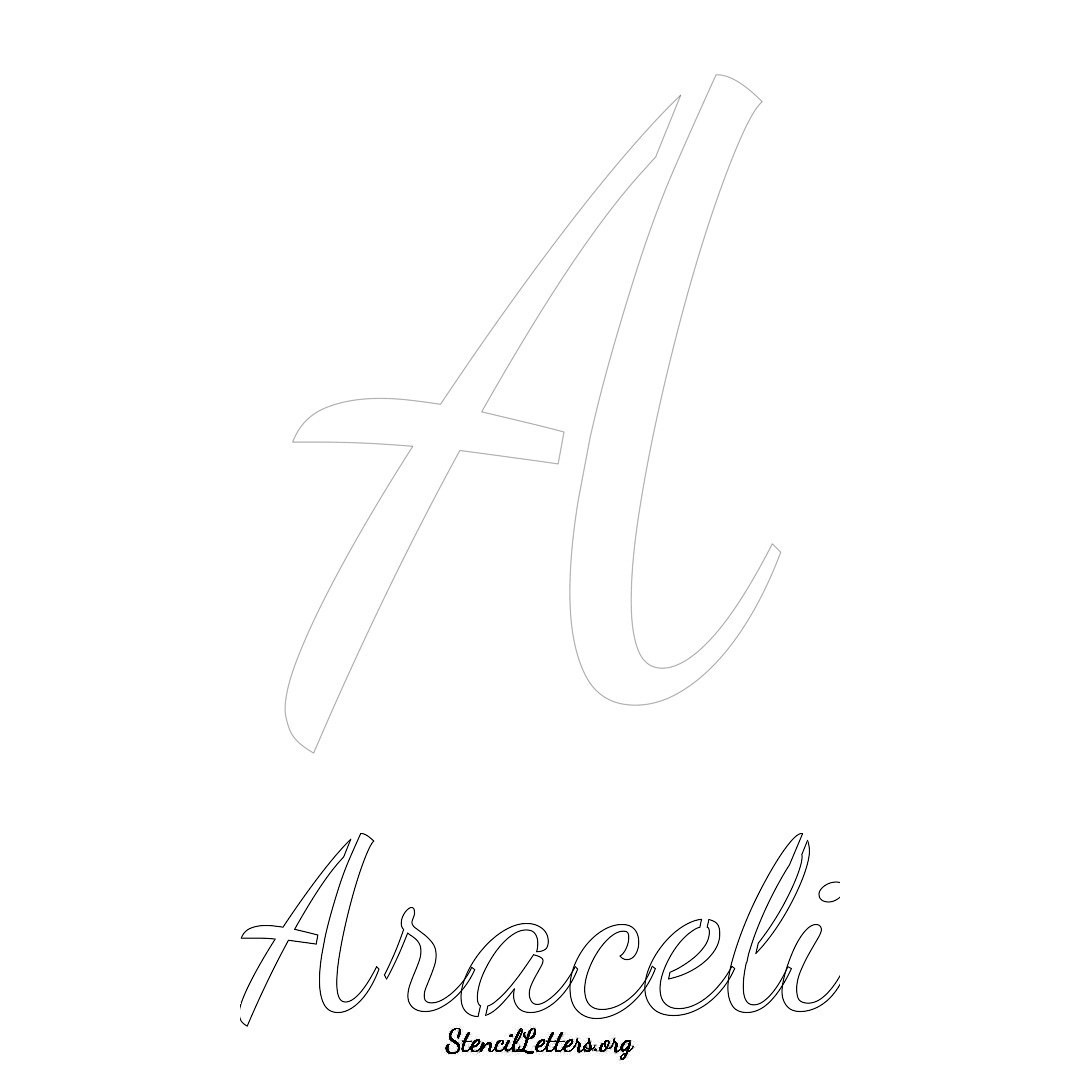 Araceli printable name initial stencil in Cursive Script Lettering