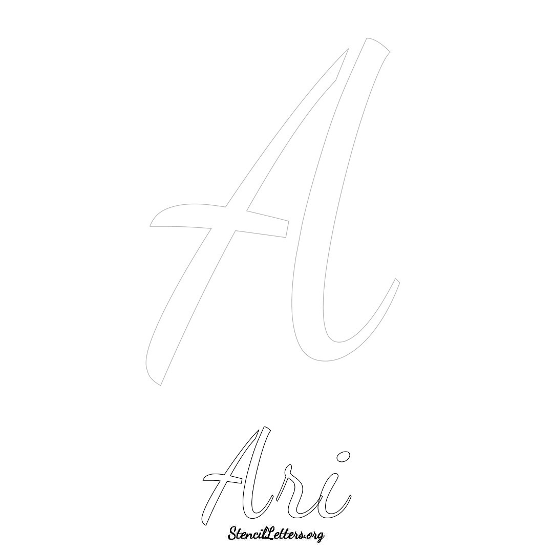 Ari printable name initial stencil in Cursive Script Lettering