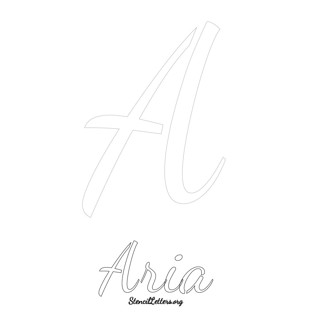 Aria printable name initial stencil in Cursive Script Lettering