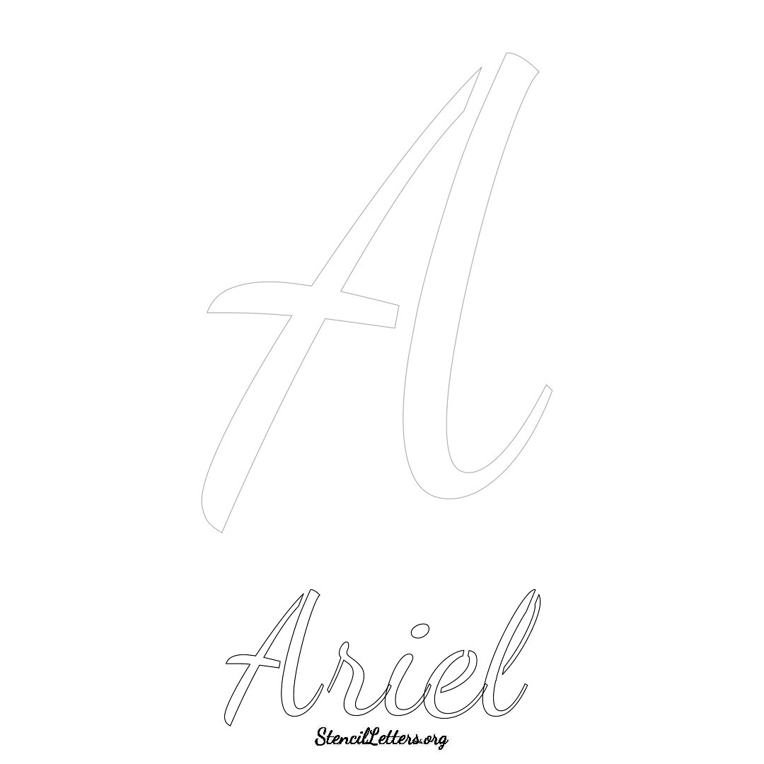 Ariel printable name initial stencil in Cursive Script Lettering