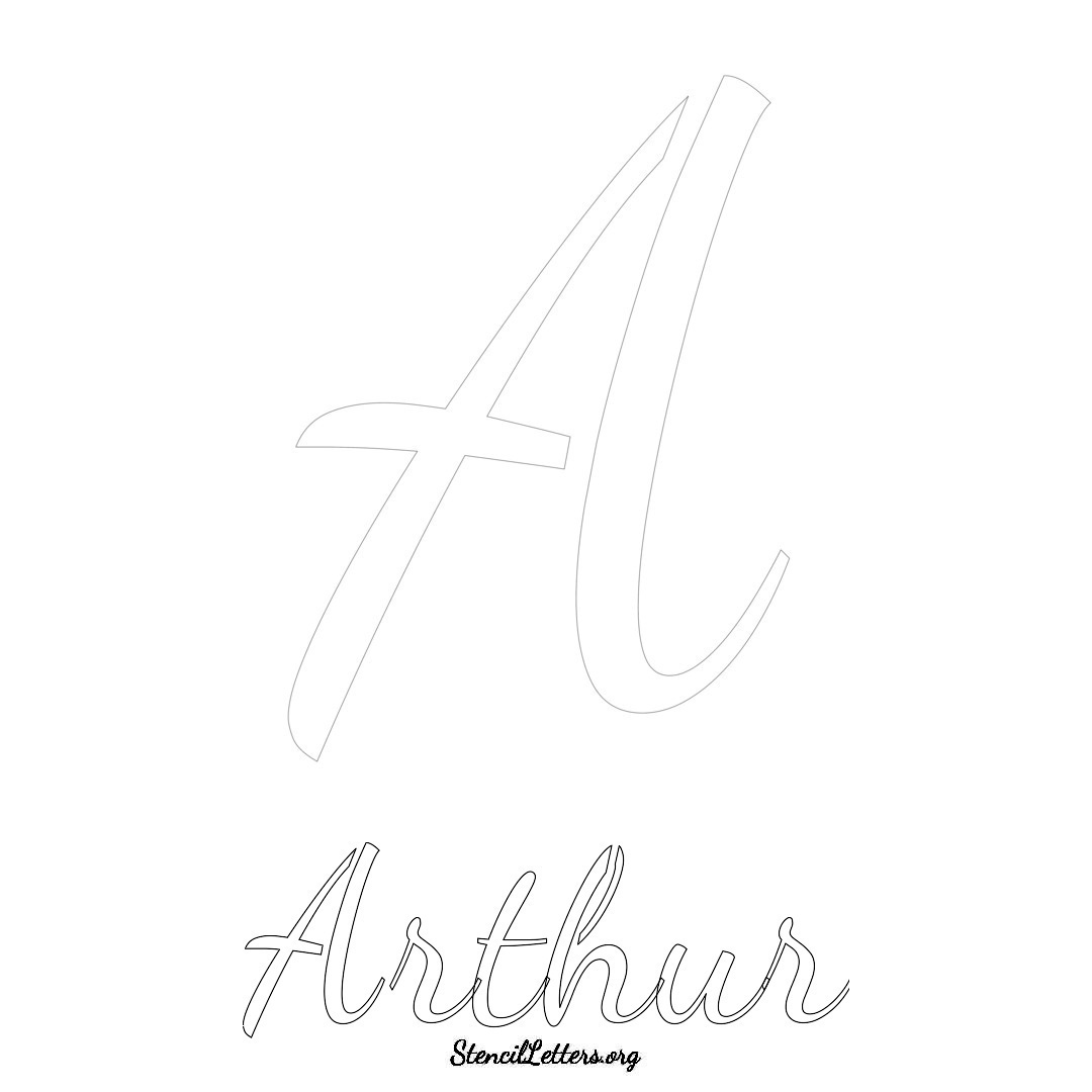 Arthur printable name initial stencil in Cursive Script Lettering