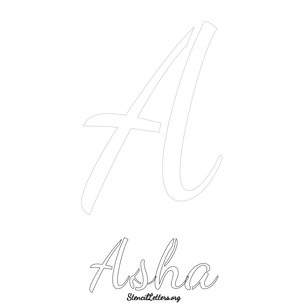 Asha printable name initial stencil in Cursive Script Lettering