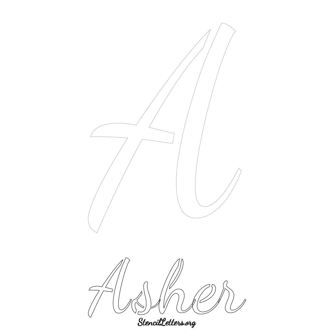 Asher printable name initial stencil in Cursive Script Lettering