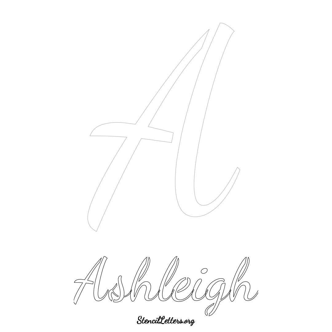 Ashleigh printable name initial stencil in Cursive Script Lettering