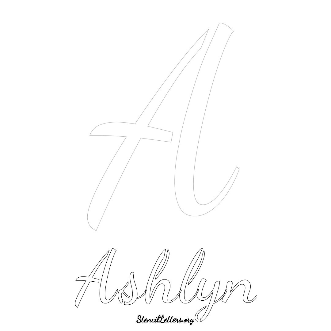 Ashlyn printable name initial stencil in Cursive Script Lettering