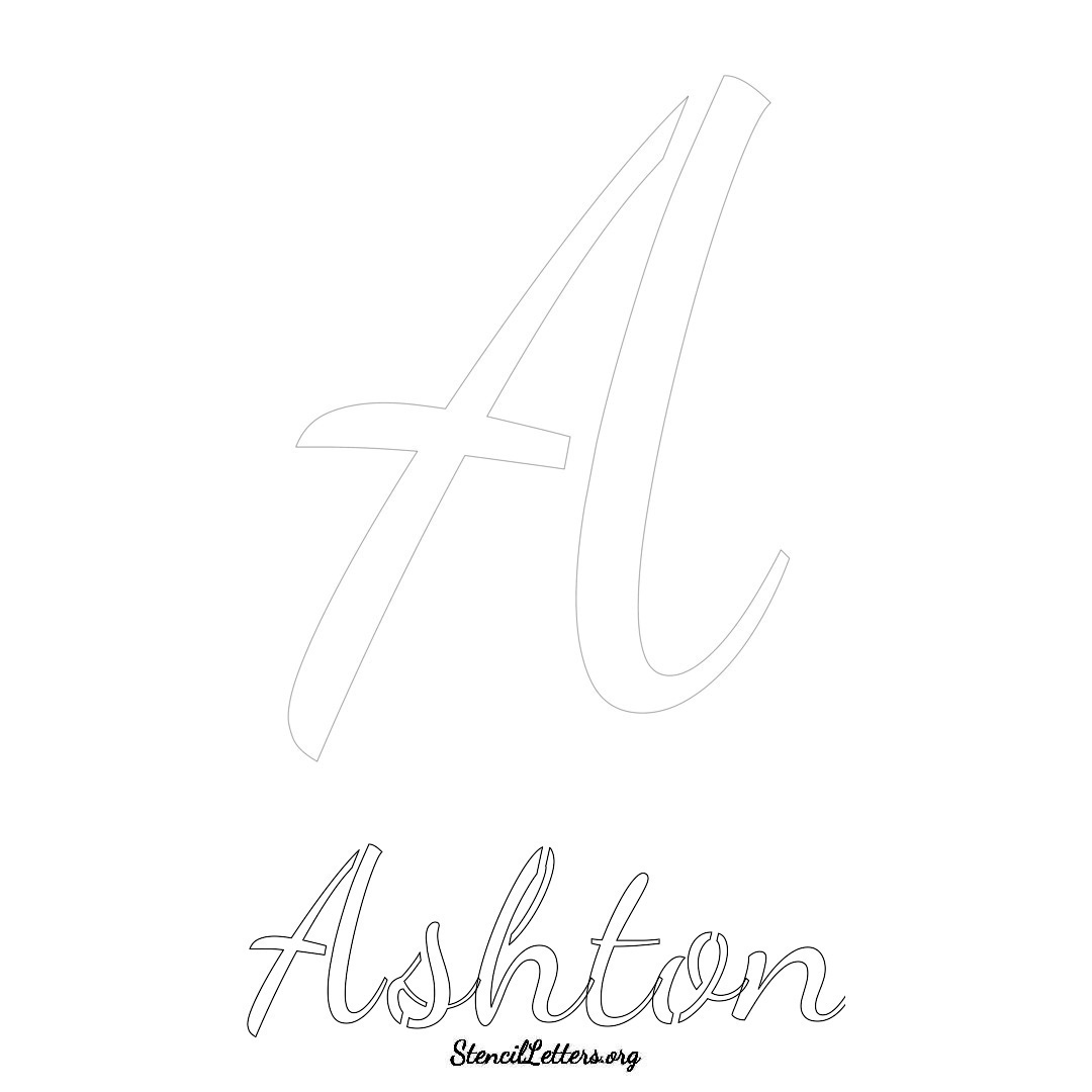 Ashton printable name initial stencil in Cursive Script Lettering