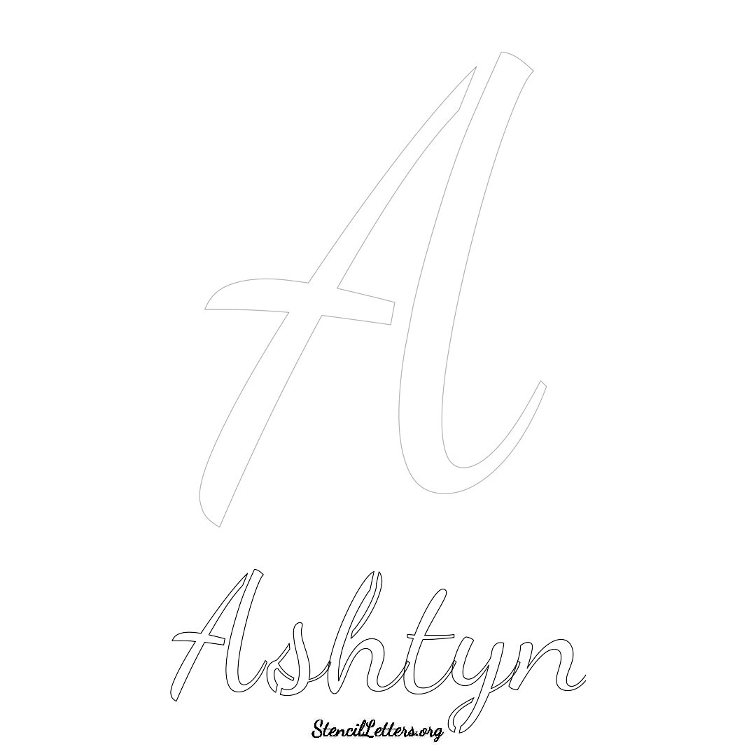 Ashtyn printable name initial stencil in Cursive Script Lettering