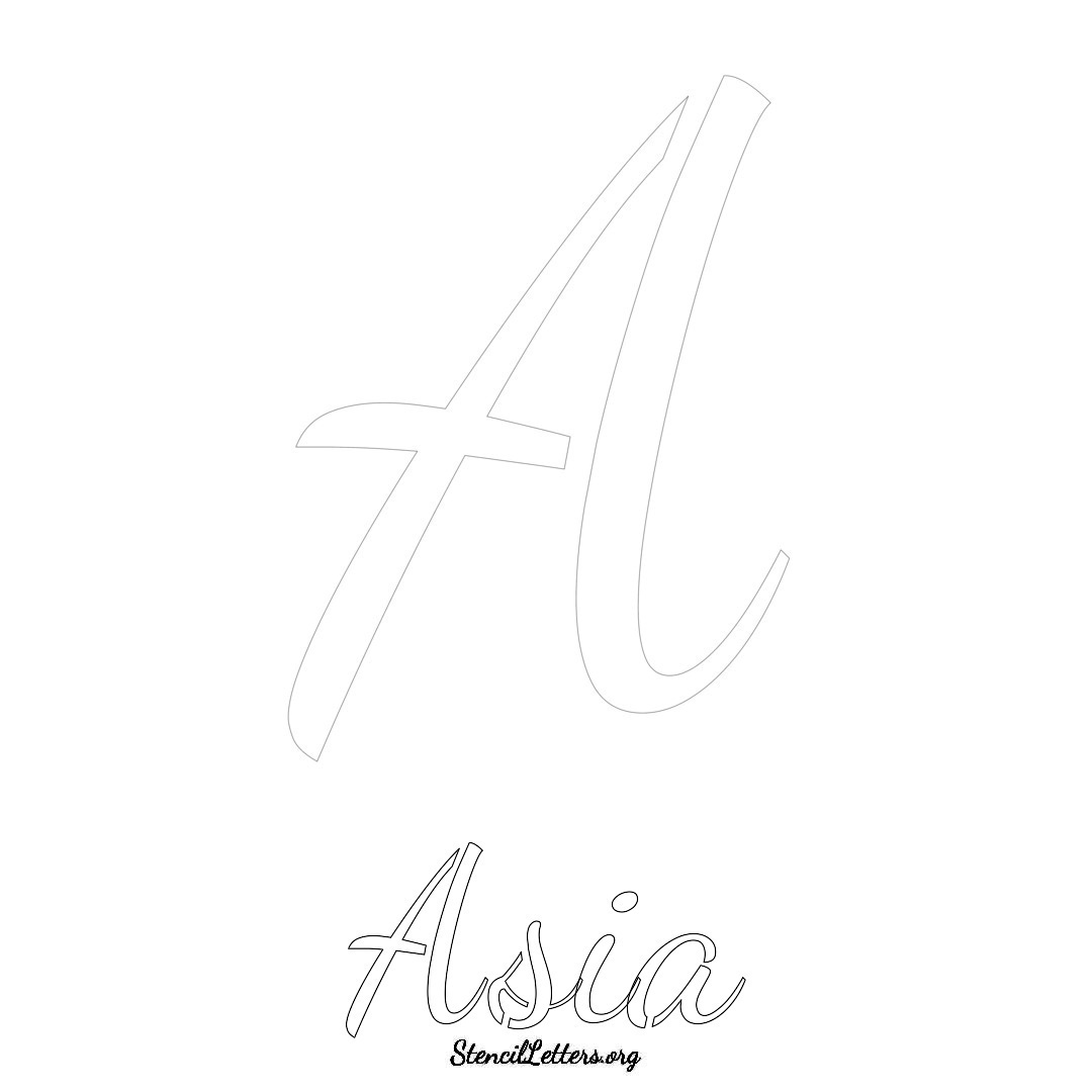 Asia printable name initial stencil in Cursive Script Lettering