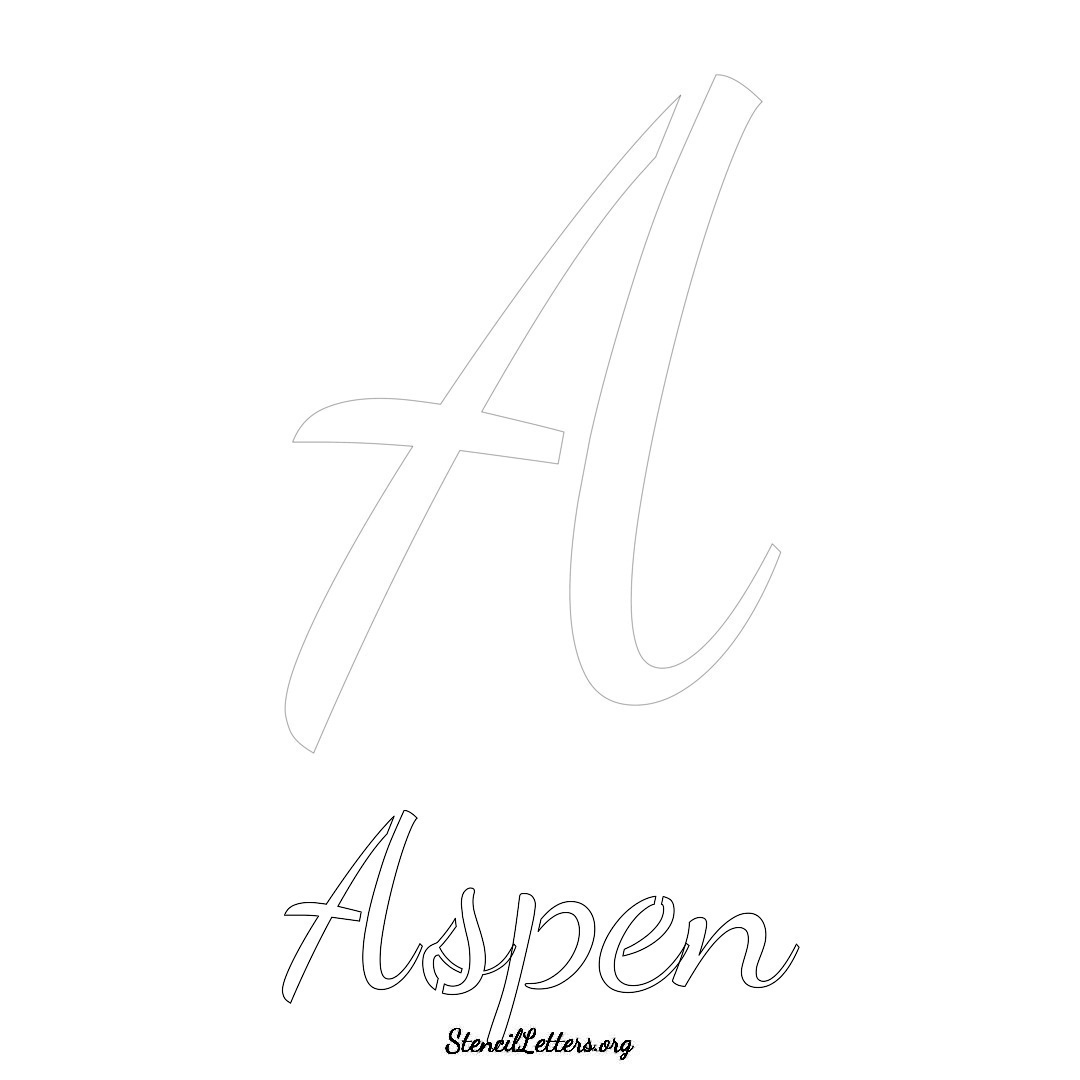 Aspen printable name initial stencil in Cursive Script Lettering