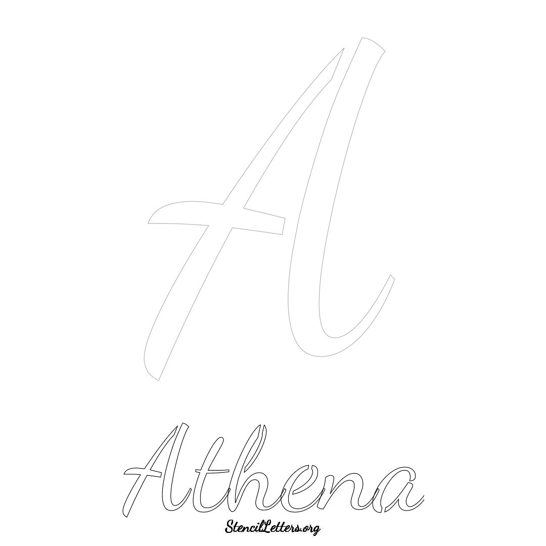 Athena printable name initial stencil in Cursive Script Lettering