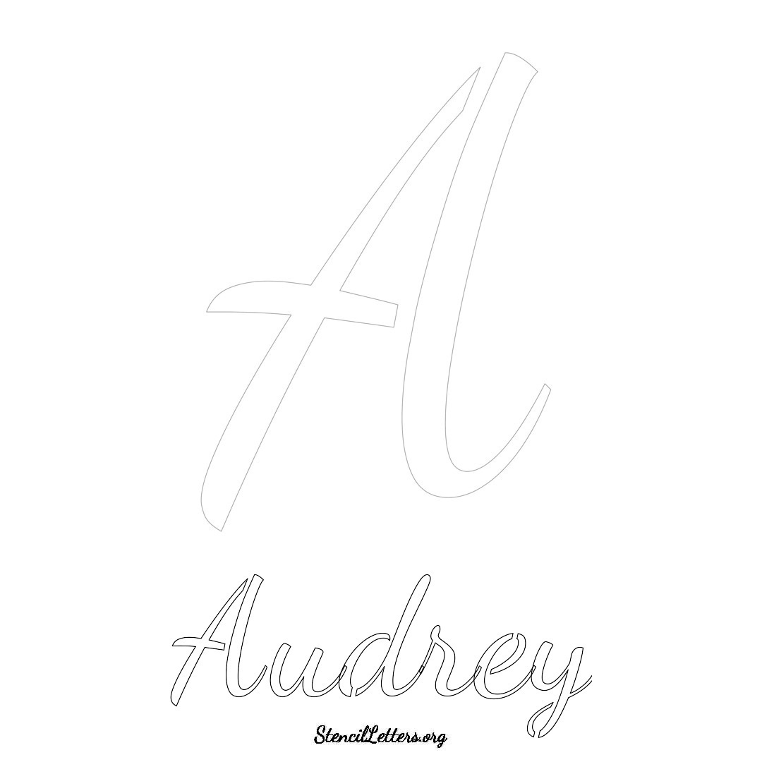 Audrey printable name initial stencil in Cursive Script Lettering