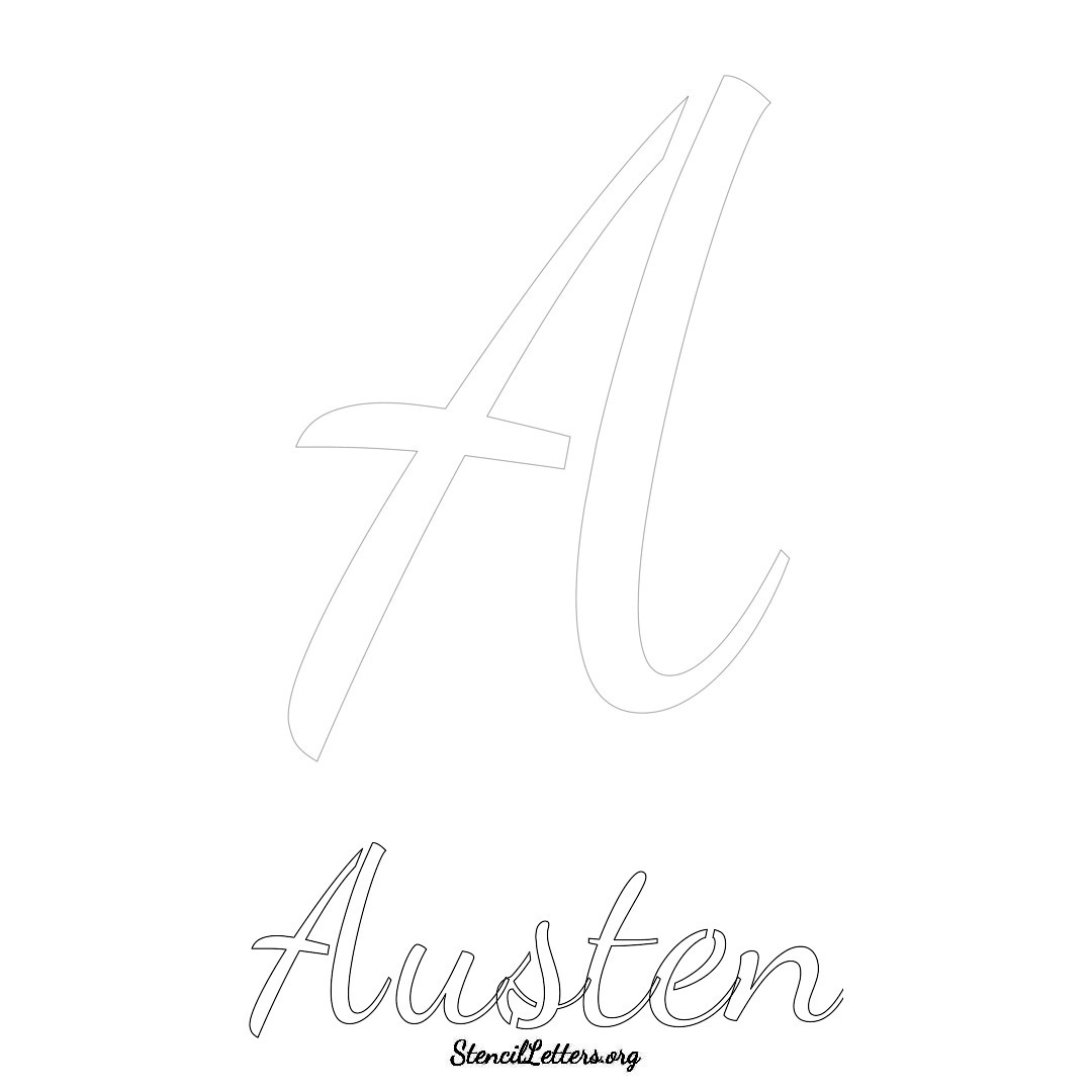 Austen printable name initial stencil in Cursive Script Lettering