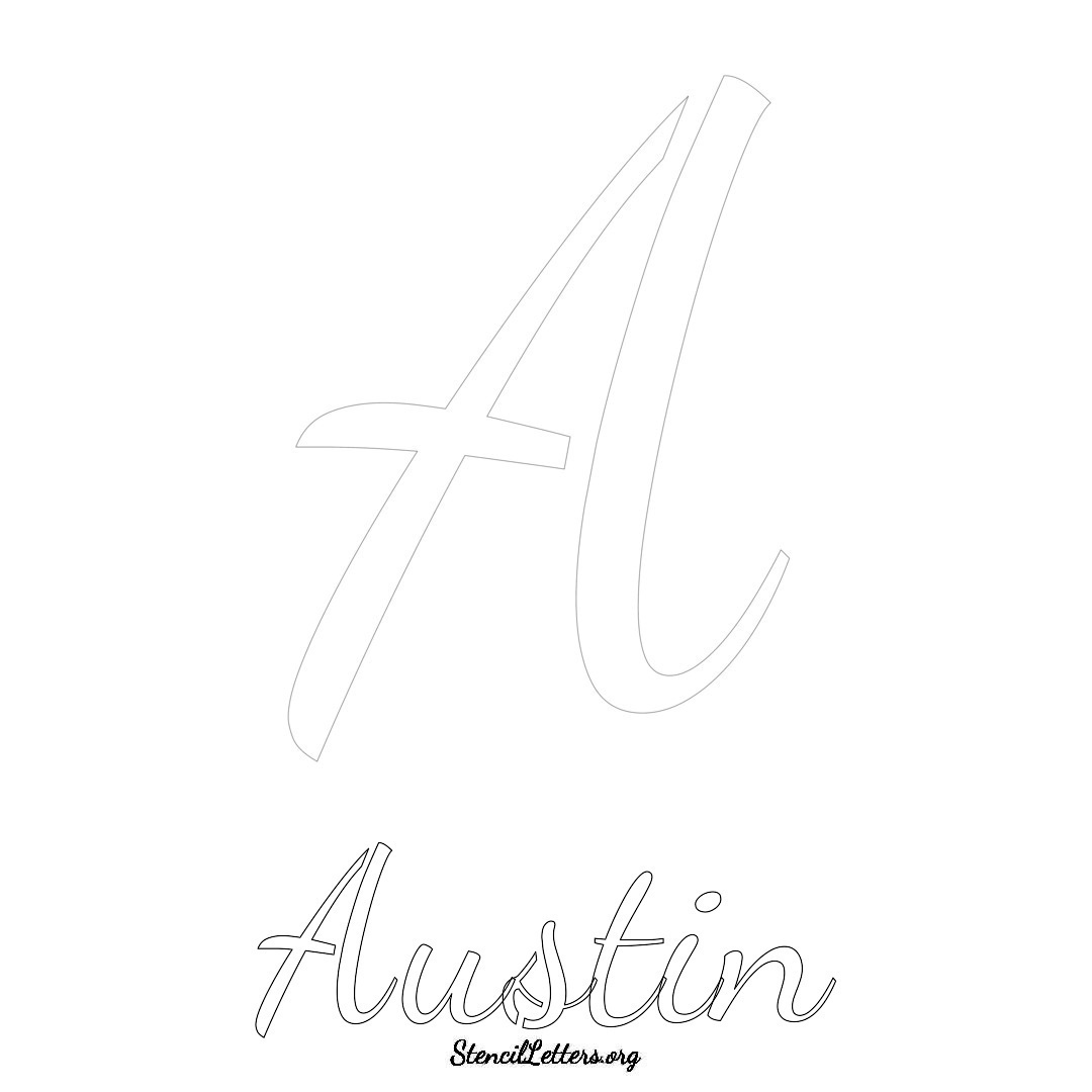 Austin printable name initial stencil in Cursive Script Lettering