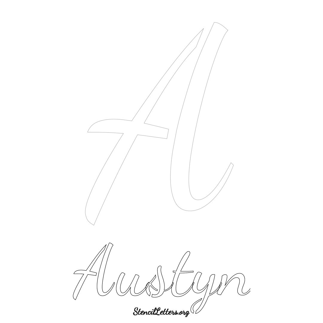 Austyn printable name initial stencil in Cursive Script Lettering