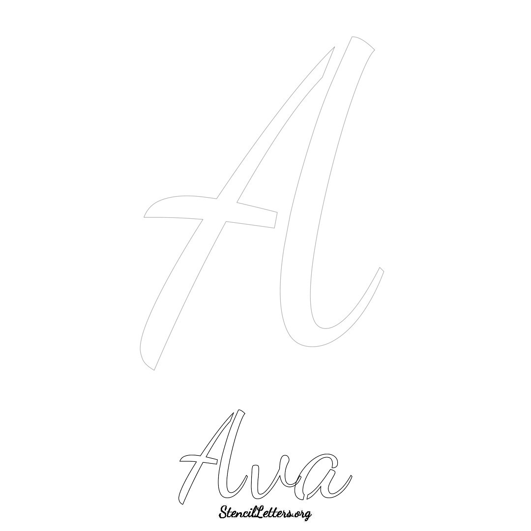 Ava printable name initial stencil in Cursive Script Lettering