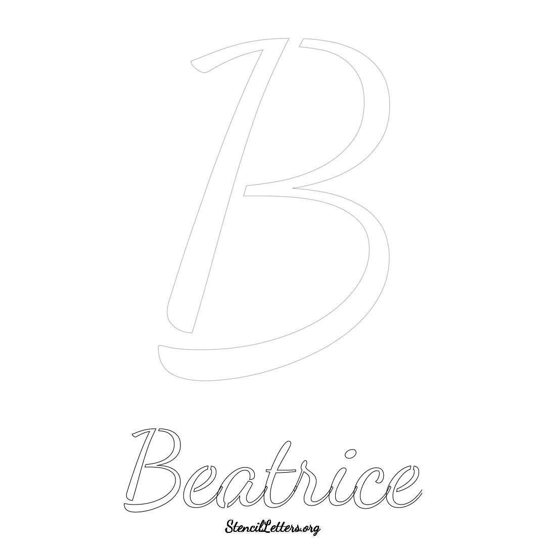 Beatrice printable name initial stencil in Cursive Script Lettering