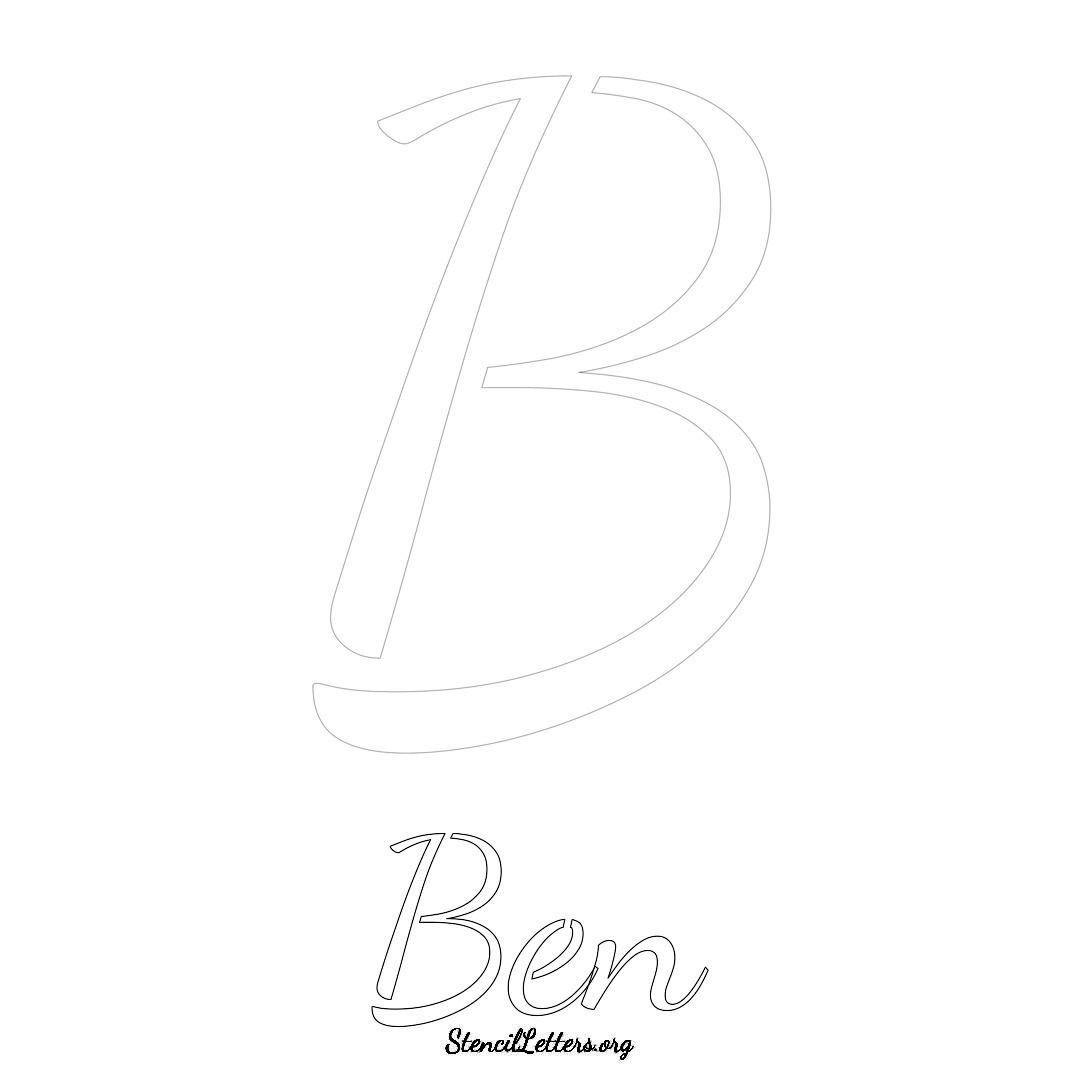 Ben printable name initial stencil in Cursive Script Lettering