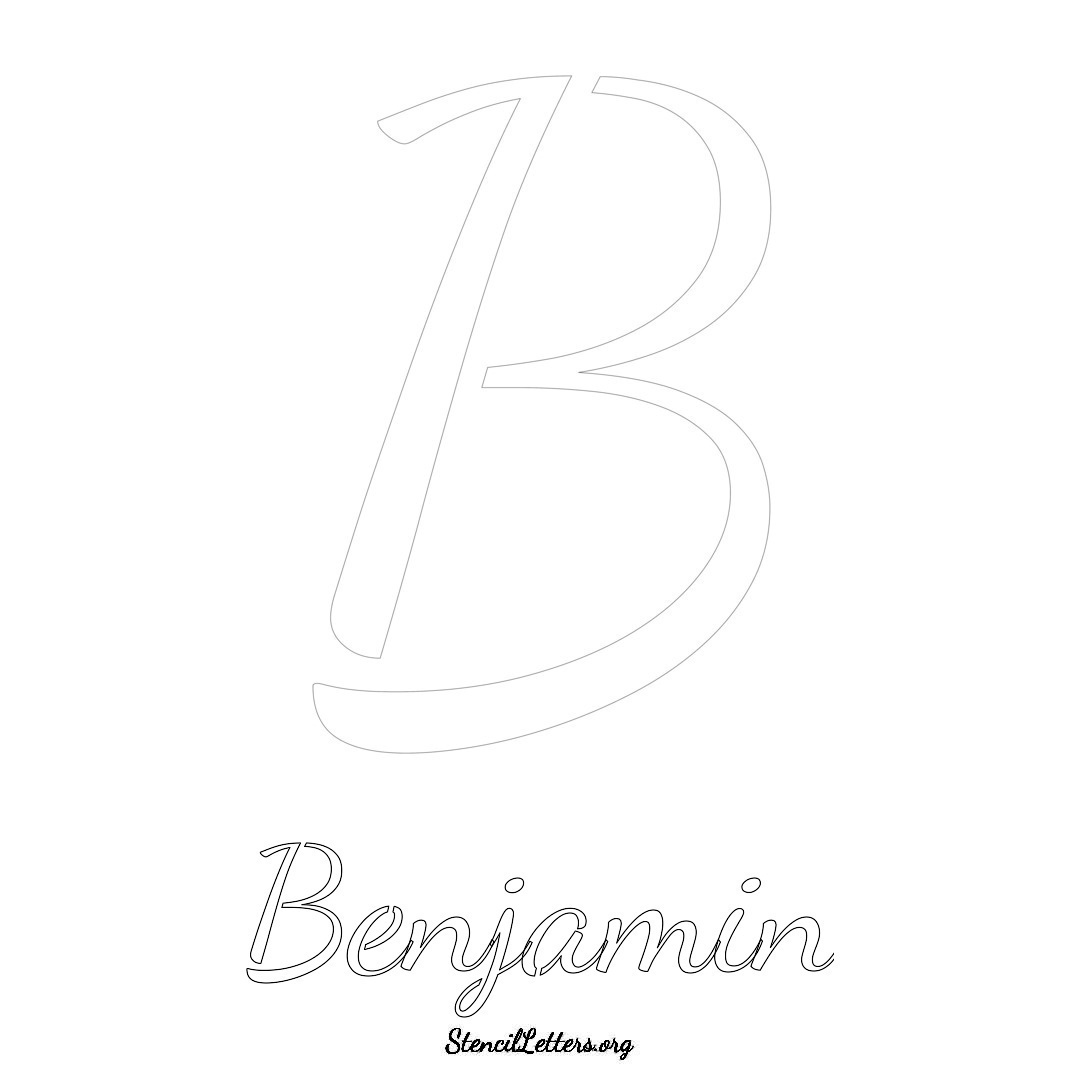 Benjamin printable name initial stencil in Cursive Script Lettering