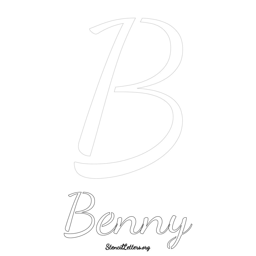 Benny printable name initial stencil in Cursive Script Lettering